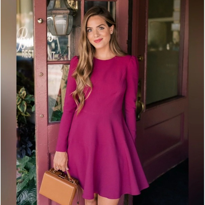 Gal Meets Glam Dress Celeste Women 6 Berry Long Sleeve Flare Preppy Wedding Ivy